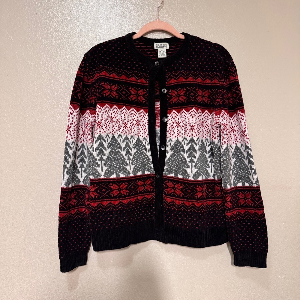 Classic Elements Black & Red Fair Isle Cardigan